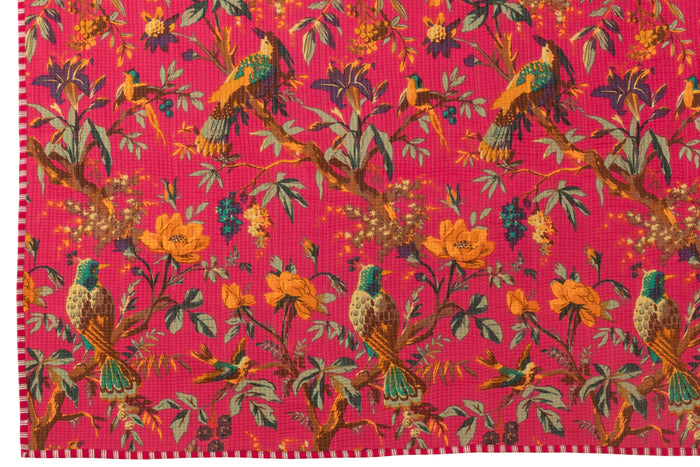 J-Line deken Vogels|Bloemen - katoen|fluweel - roze