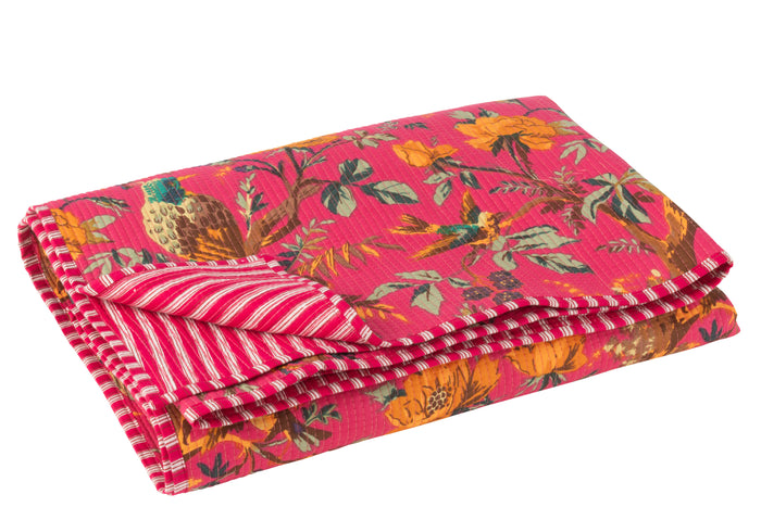 J-Line deken Vogels|Bloemen - katoen|fluweel - roze
