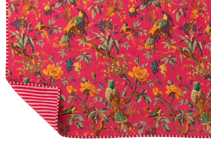 J-Line deken Vogels|Bloemen - katoen|fluweel - roze