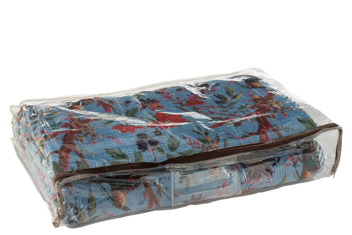 J-Line deken vogels|bloemen - katoenfluweel - blauw