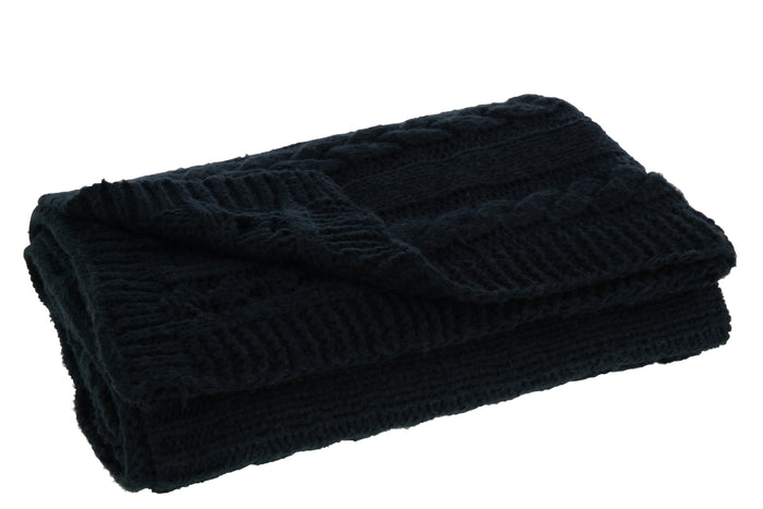 J-line - Plaid Twist Polyester Zwart - 130x180x3cm