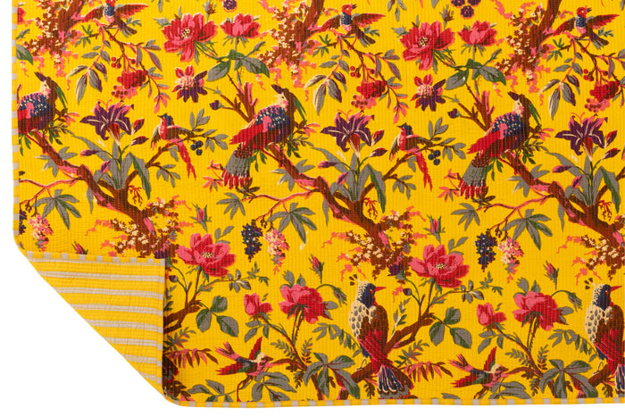 J-Line deken Vogels|Bloemen - katoen|fluweel - geel