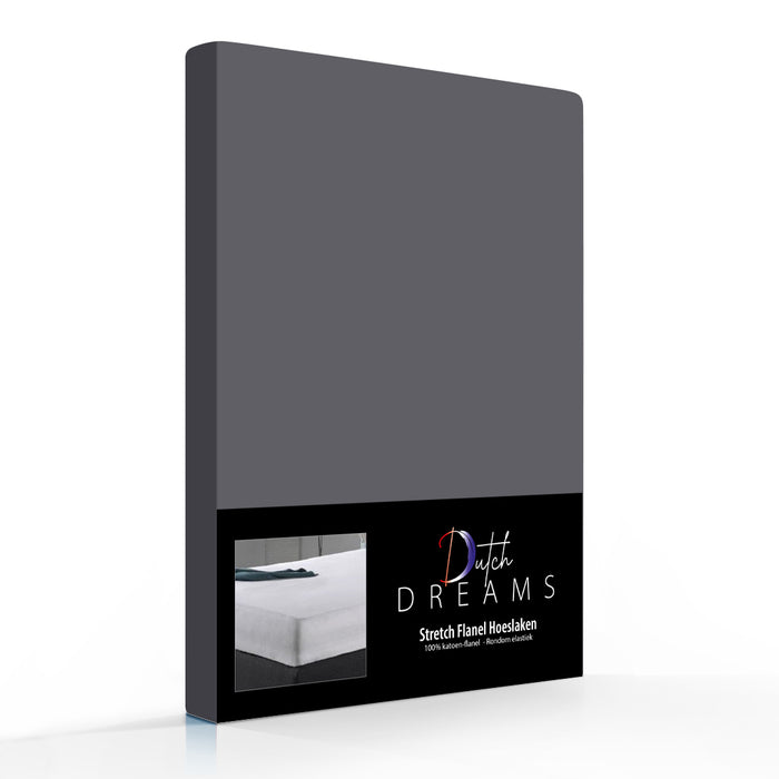 Dutch Dreams Hoeslaken Flanel Stretch - 25cm Hoek - 2x - antraciet