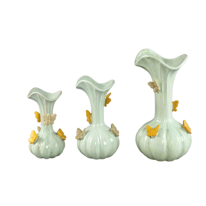 PTMD Tamarae Green Ceramic Flowy Vase W Butterfly L