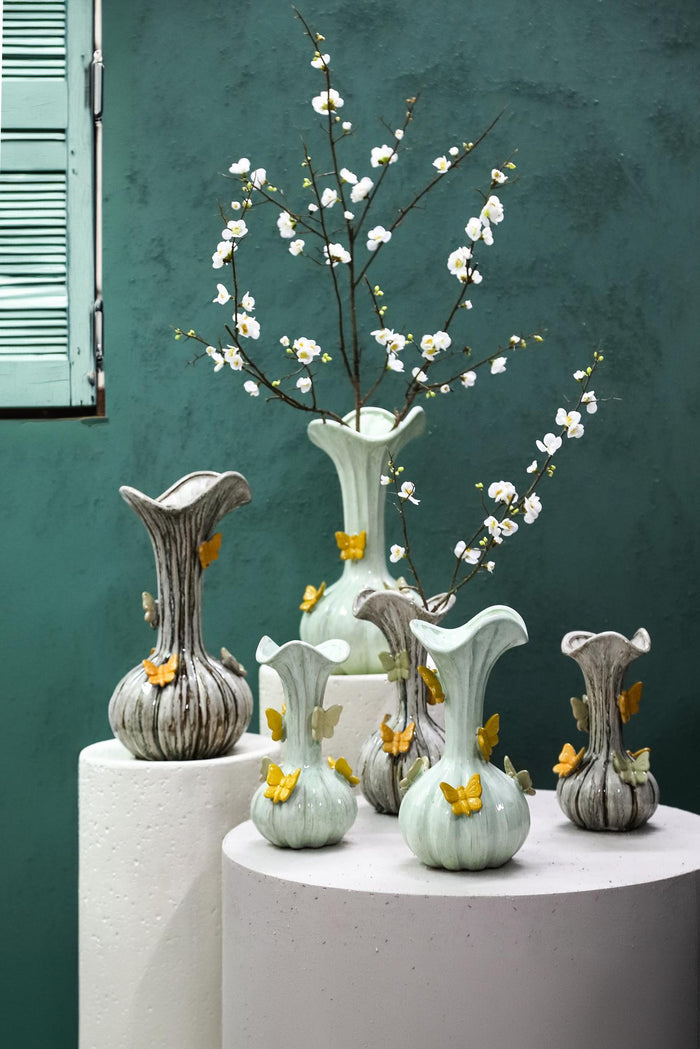 PTMD Tamarae Green Ceramic Flowy Vase W Butterfly L