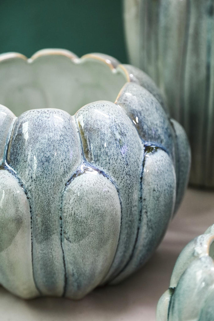 PTMD Divinder Petrol Ceramic Ribbed Pot Round L