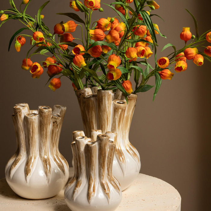 PTMD Manali Cream Ceramic Round Vase Colored Tubes L