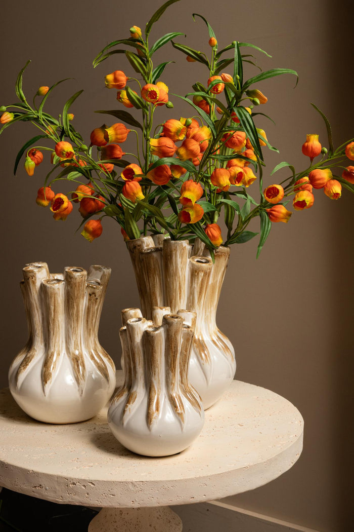 PTMD Manali Cream Ceramic Round Vase Colored Tubes L