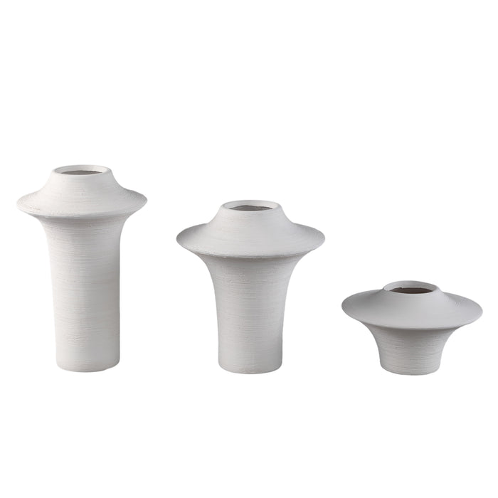 PTMD Rinder White Matt Ceramic Wide Ring Vase High S