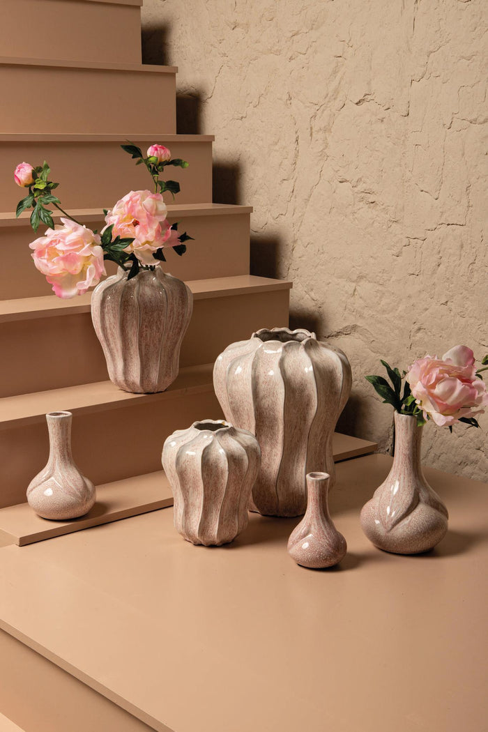 PTMD Hailey Pink Ceramic Round Vase Narrowed Top L