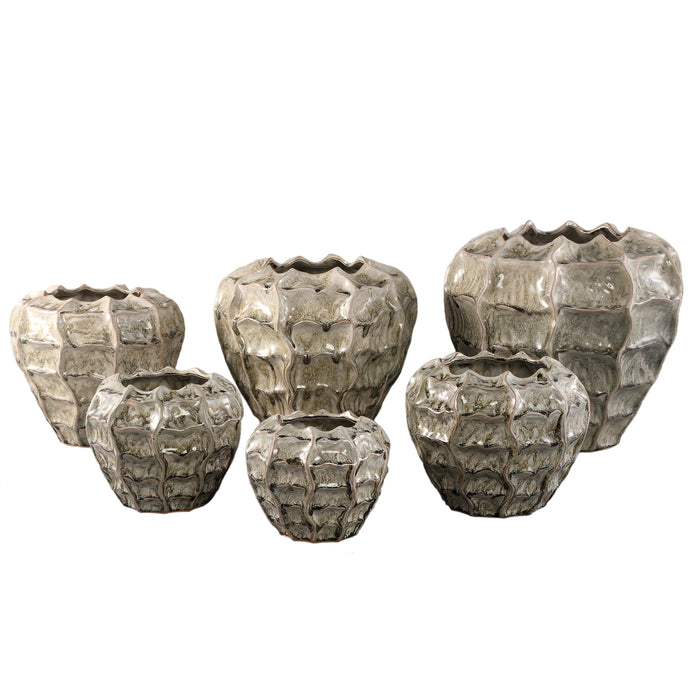 PTMD Cedric Cream Ceramic Round Wavy Pot Mixed Colors L