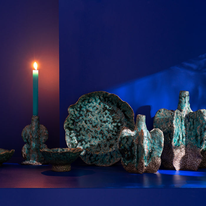 J-Line vaas Naga Smal - keramiek - azuur|bruin - 20 cm hoog