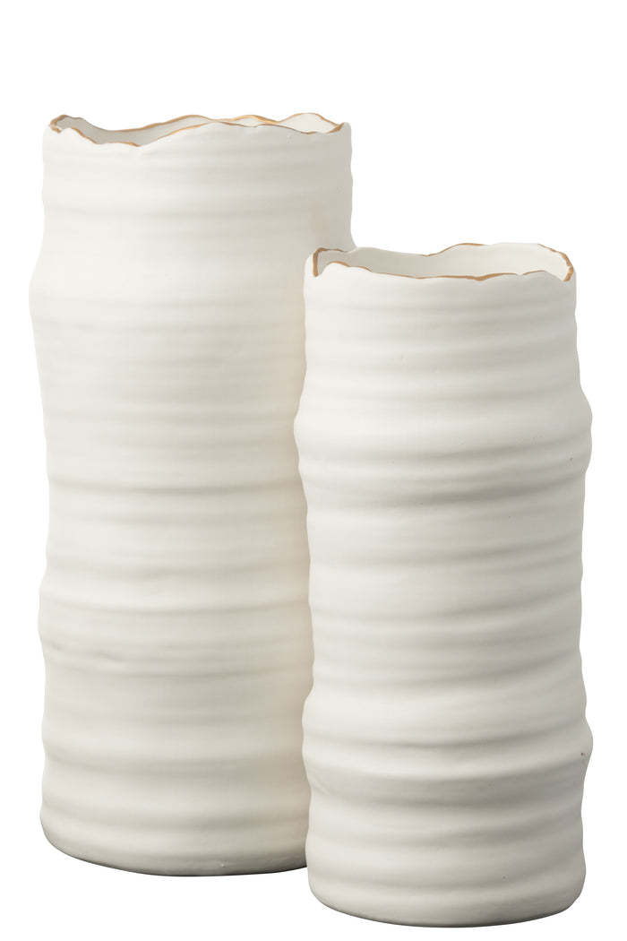 J-Line vaas Golven - porselein - wit|goud - 31.5 cm hoog