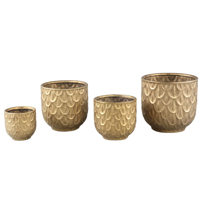 PTMD Kobee Gold Ceramic Glazed Pot Round LeavepatternXL