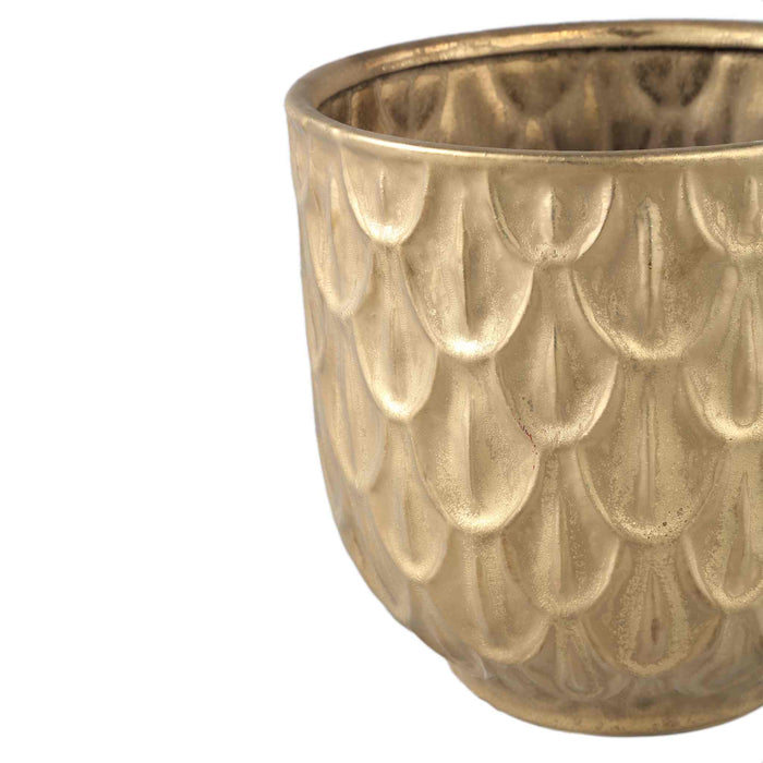 PTMD Kobee Gold Ceramic Glazed Pot Round LeavepatternXL