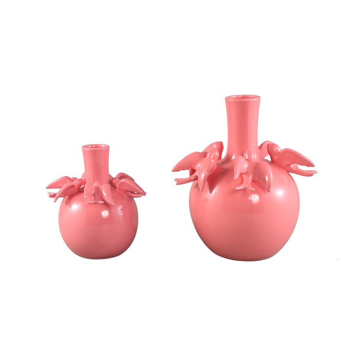 PTMD Emmelyn Pink Bulb Ceramic Glazed Vase Birds L