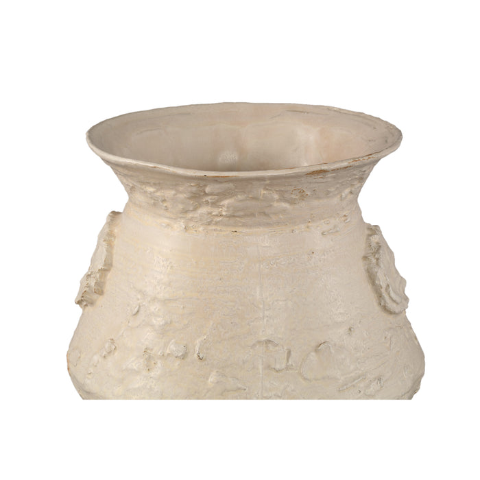 PTMD Leandra Beige Round Ceramic Jar Rough Structure L