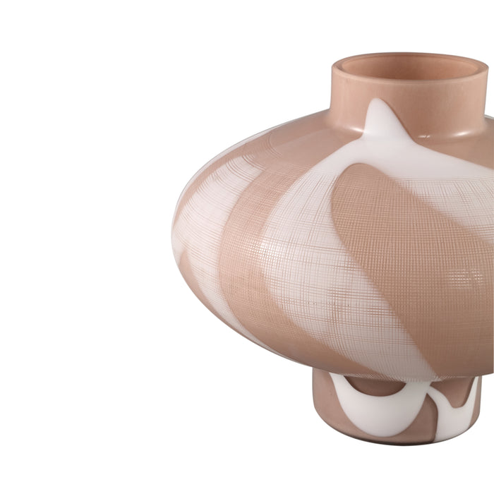 PTMD Nuhin Cream Glass Vase White Stripes Round On Base