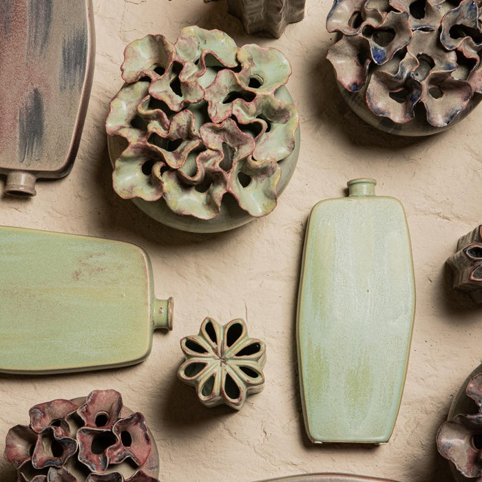 PTMD Jullia Green Ceramic Vase Flower Shaped Holes M