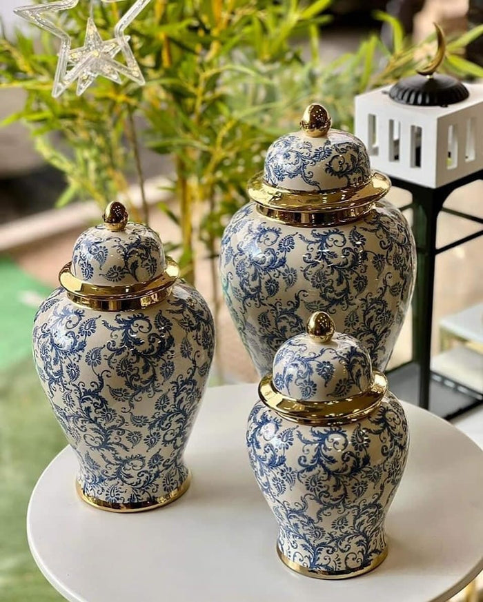 Fine Asianliving Chinese Gemberpot Blauw Wit Goud