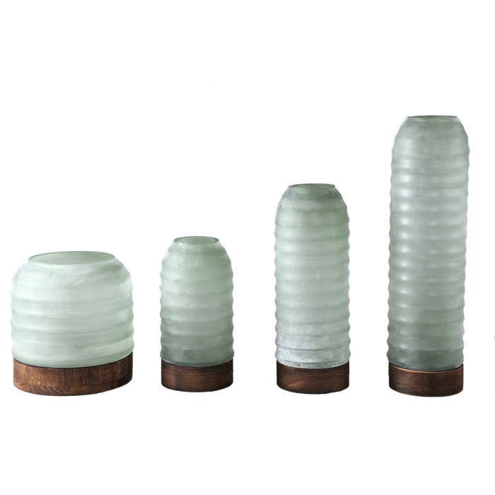 PTMD Yana Green Matte Ribbed Glass Vase Round Low
