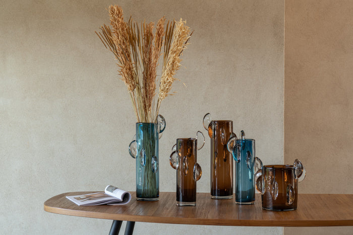 J-Line vaas Steggy - glas - blauw - large - 37 cm hoog