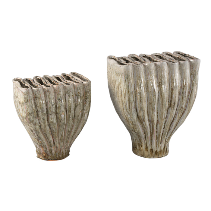 PTMD Trish Cream Ceramic Oval Shaped Vase Divided Top S