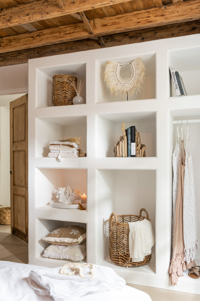 J-line - Ketting+staander Dora Schelpen|veren Wit Large - 35x12.5x47cm