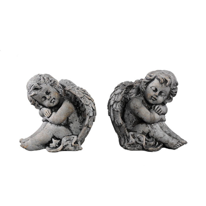 PTMD Chrisann Grey Cement Sitting Angel Statue Set Of 2