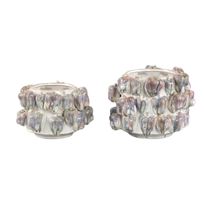 PTMD Bauer Blue Ceramic Round Bell Pepper Pot Large