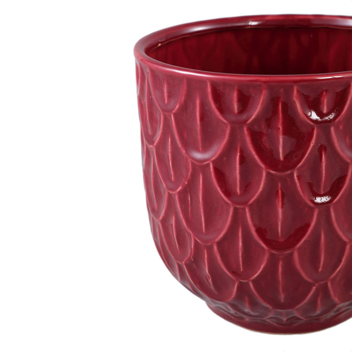 PTMD Kobee Red Ceramic Glazed Pot Round Leave PatternXL
