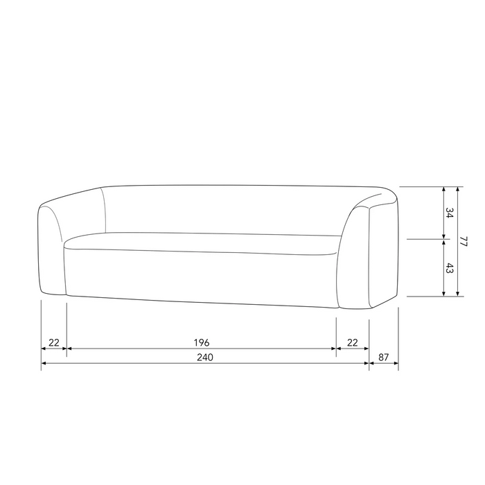 WOOOD Sloping 3-Zits Bank - Velvet - Bonsai