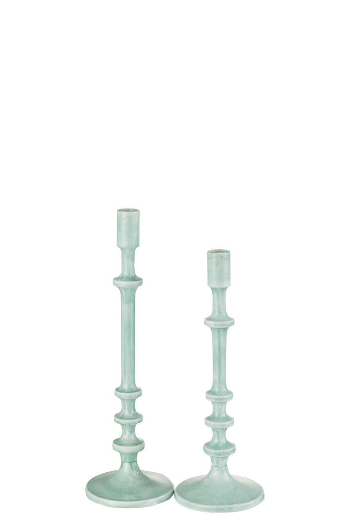 J-line - Kandelaar Klassiek Aluminium Blauw Large - 13.5x13.5x40.5cm