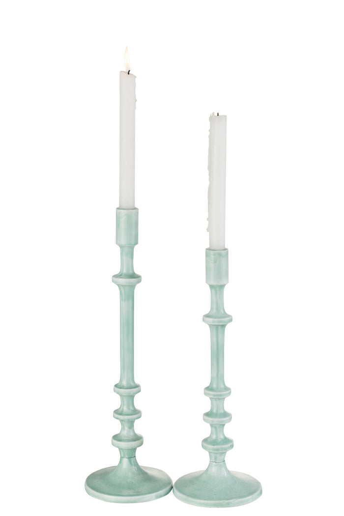 J-line - Kandelaar Klassiek Aluminium Blauw Large - 13.5x13.5x40.5cm