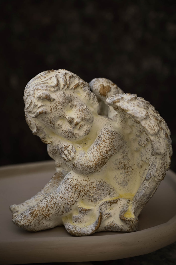 PTMD Chrisann Cream Cement Sitting Angel Statue S