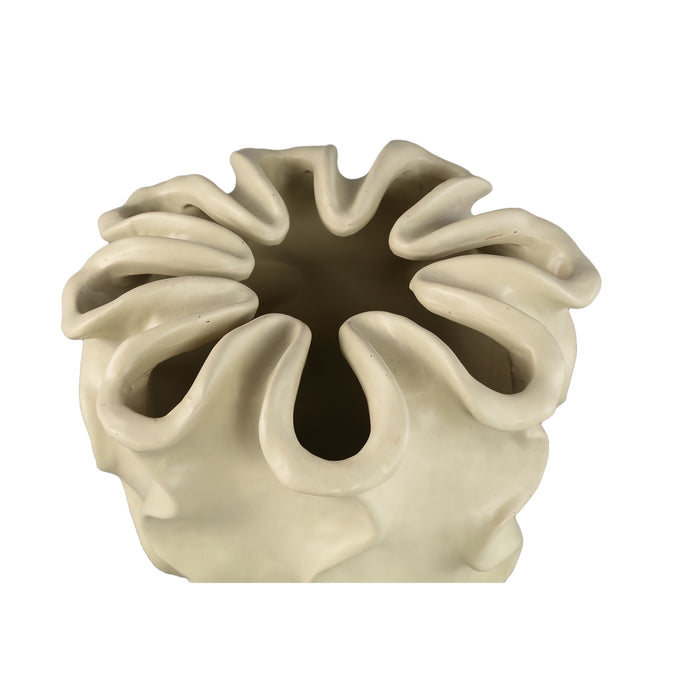 PTMD Rudie Cream Matt Ceramic Pot With Wavy Print L