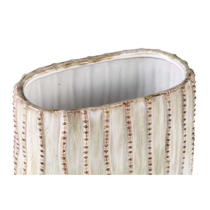 PTMD Dell Cream ceramic glazed pot line pattern oval L