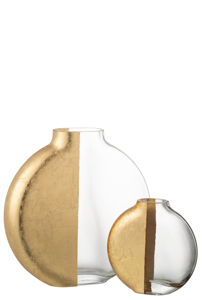 J-Line vaas Loa - glas - transparant|goud - large - 25.5 cm hoog