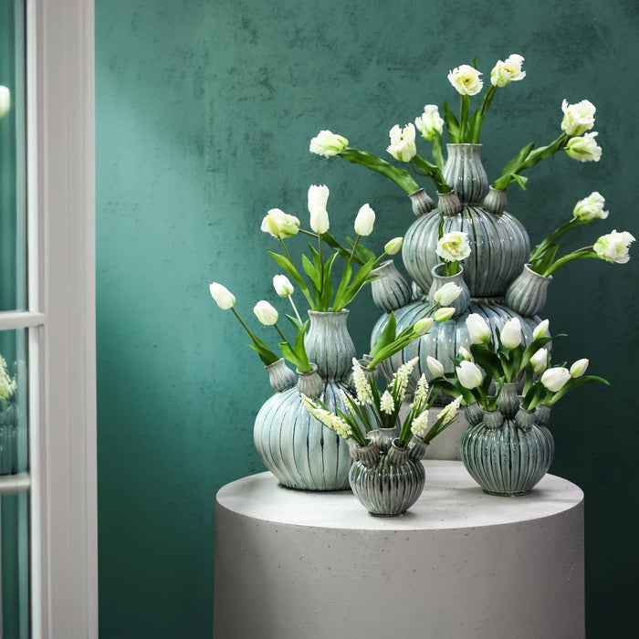 PTMD Nolou Turquoise Ceramic Tulip Vase Ribbed Round L