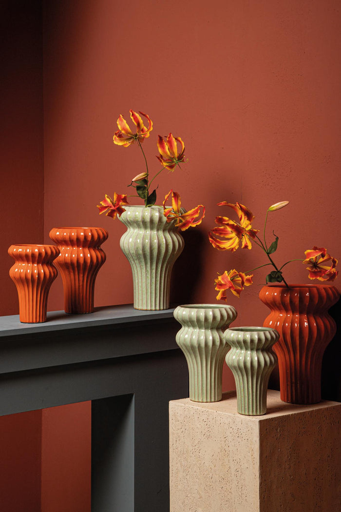 PTMD Glenna Mint Ceramic Round Ribbed Pot W Bulbs M