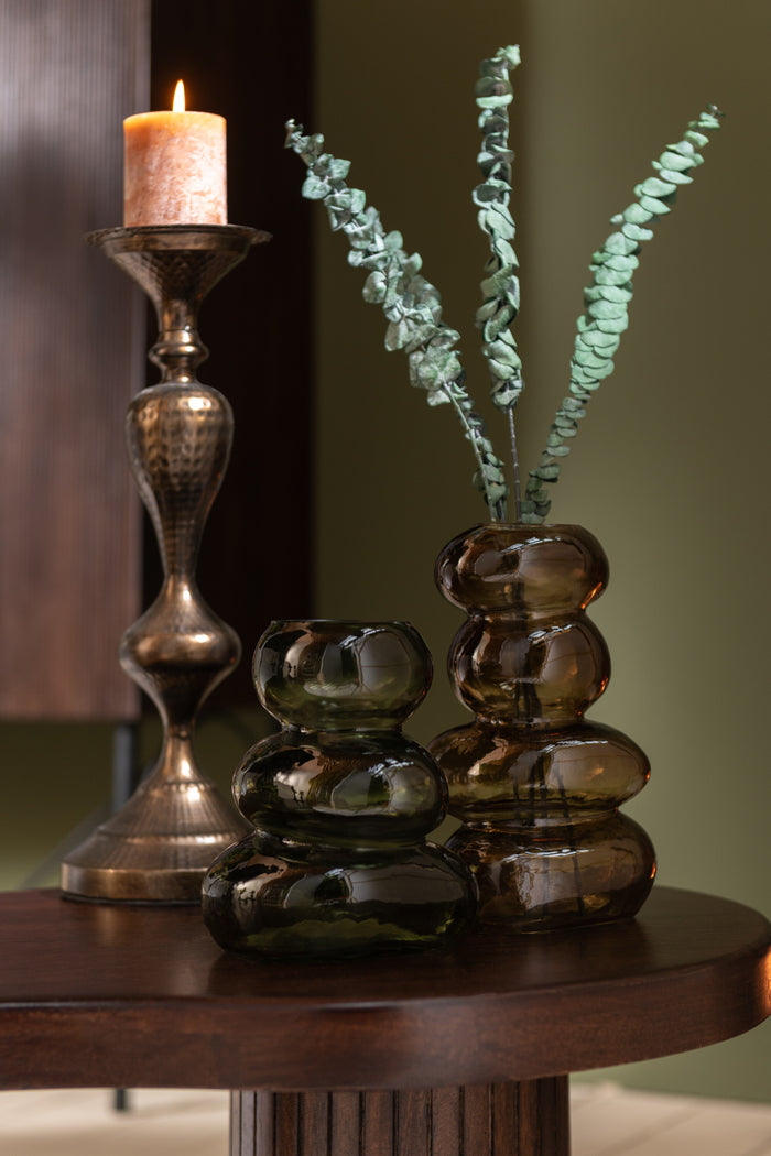 J-Line vaas Keien - glas - kaki|bruin - small - 2 stuks - 1