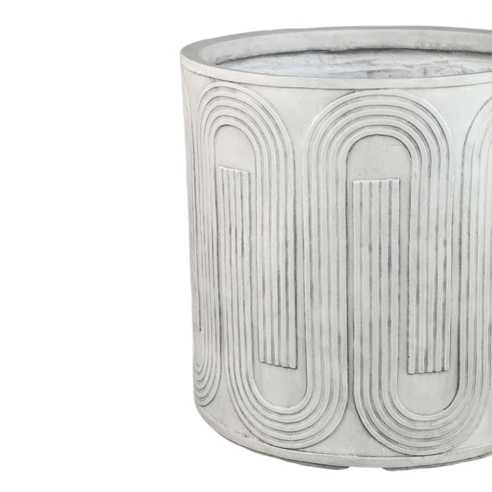 PTMD Zakerie White Round Magnesium Pot Wavy Pattern SV4