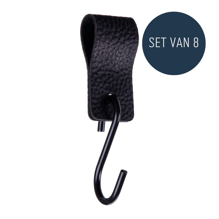 QUVIO S haak met leren bandje - Zwart - set van 8