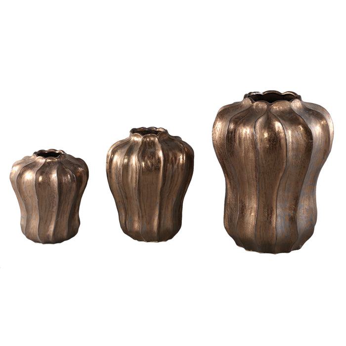 PTMD Hamish Bronze Ceramic Round Wavy Shaped Vase L