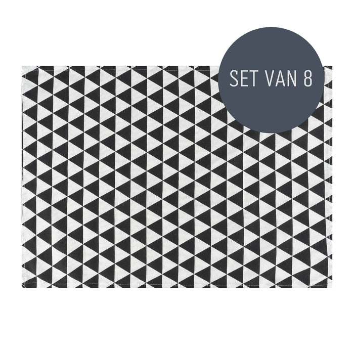 Krumble Theedoek Driehoek patroon - Zwart|wit - Set van 8