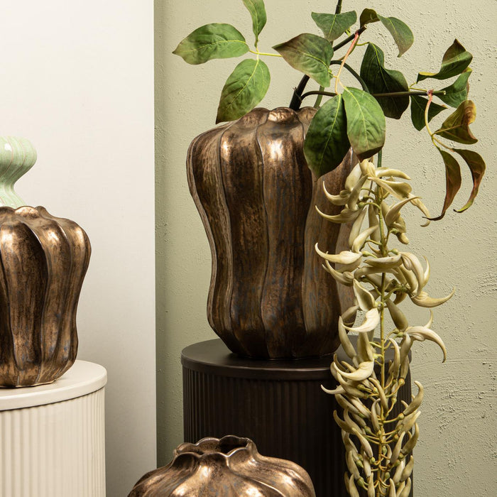 PTMD Hamish Bronze Ceramic Round Wavy Shaped Vase L