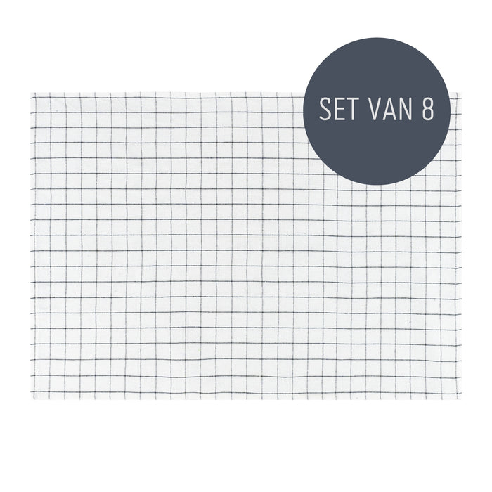 Krumble Theedoek met ruitpatroon klein - Wit - Set van 8