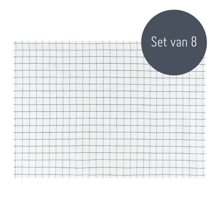 Krumble Theedoek met ruitpatroon groot - Wit - Set van 8