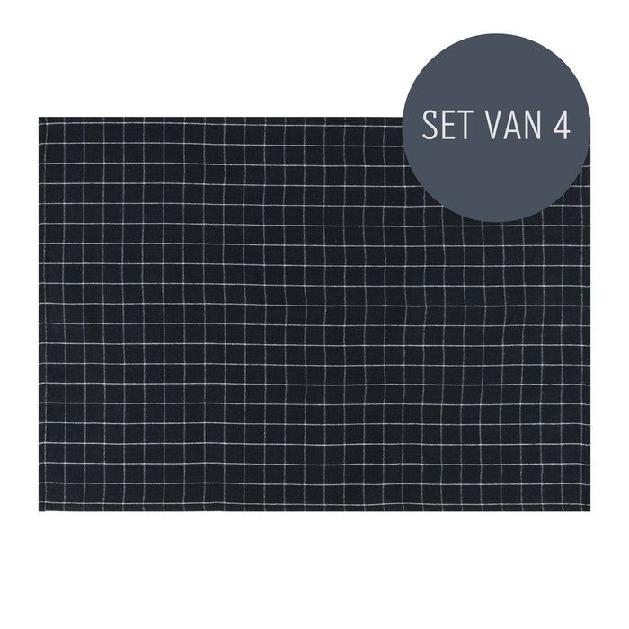 Krumble Theedoek met ruitpatroon klein - Zwart - Set van 4