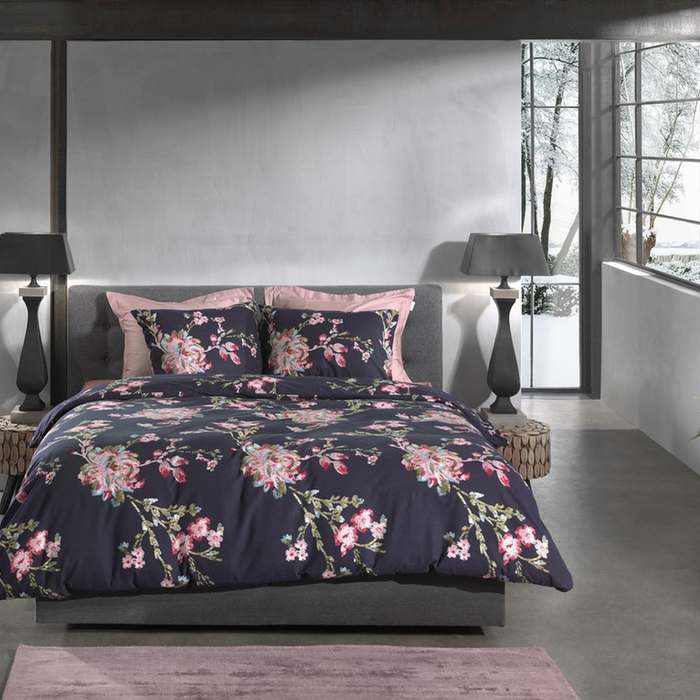 Heckett Lane Dekbedovertrek Flanel Daisy - navy blue